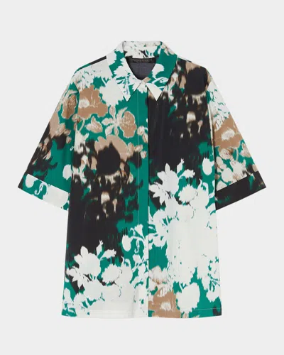 Marina Rinaldi Finito Abstract Print Stretch Cotton Button-up Shirt In White