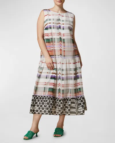 Marina Rinaldi Galilea Print Sleeveless Voile Dress In Ivory