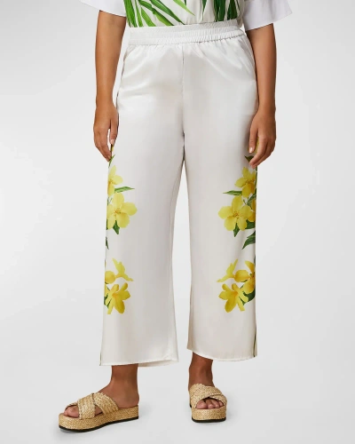 Marina Rinaldi Plus Size Gersa Floral-print Twill Trousers In White