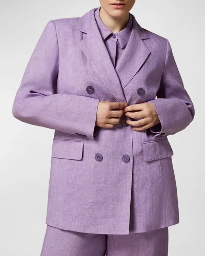 Marina Rinaldi Louvre Double Breasted Linen Jacket In Lilac