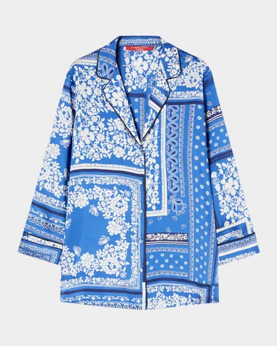 Marina Rinaldi Nectar Long Sleeve Satin Camp Shirt In Light Blue