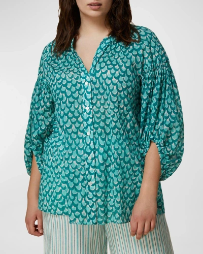 MARINA RINALDI PLUS SIZE PUZZLE PRINTED COTTON VOILE SHIRT