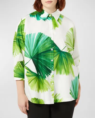 Marina Rinaldi Plus Size Quai Botanical-print Cotton Shirt In White