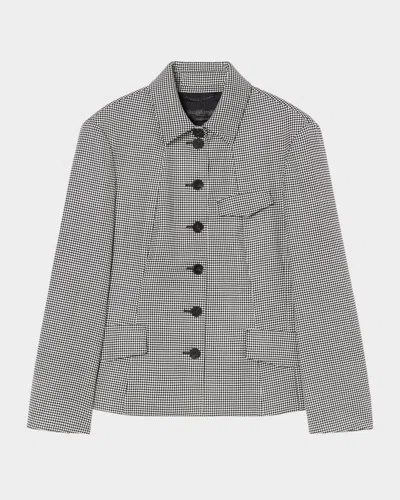 Marina Rinaldi Teglia Houndstooth Virgin Wool Twill Jacket In Gray