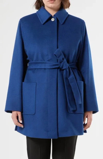Marina Rinaldi Poggio Belted Virgin Wool Short Coat In China Blue