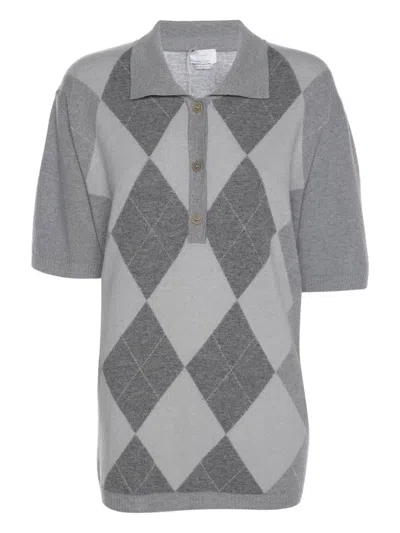 Pre-owned Marina Rinaldi Diamond-pattern Polo Top In Gray
