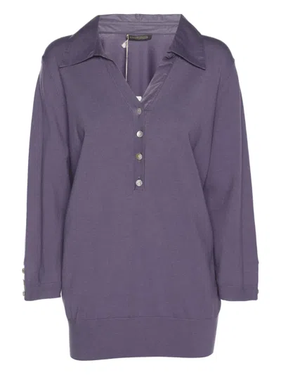 Pre-owned Marina Rinaldi Buttoned Polo Top In Purple