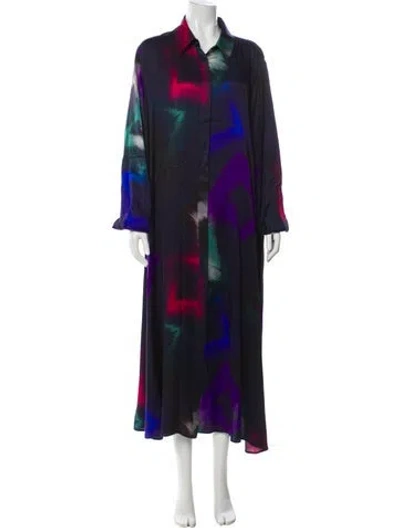 Pre-owned Marina Rinaldi Printed Long Dress In Blue