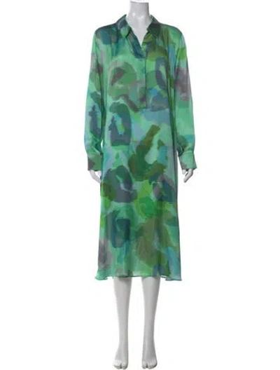 Pre-owned Marina Rinaldi Printed Long Dress In Green