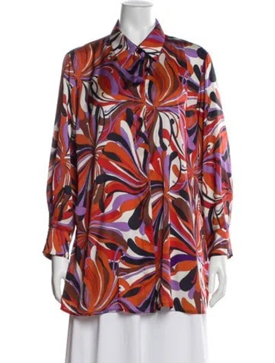 Pre-owned Marina Rinaldi Printed Long Sleeve Blouse In Orange