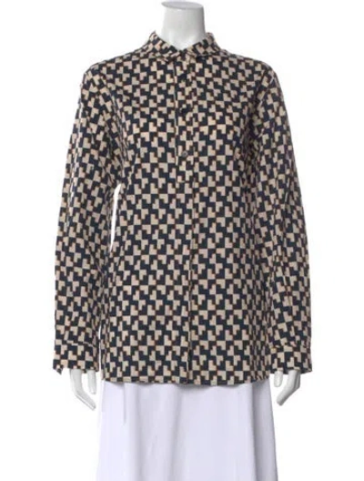 Pre-owned Marina Rinaldi Printed Long Sleeve Tunic In Blue