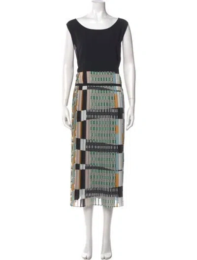 Pre-owned Marina Rinaldi Printed Midi Length Dress In Black