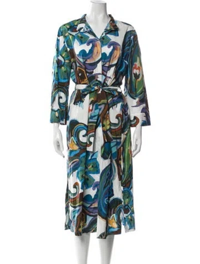 Pre-owned Marina Rinaldi Printed Midi Length Dress In Blue