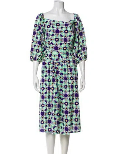 Pre-owned Marina Rinaldi Printed Midi Length Dress In Green
