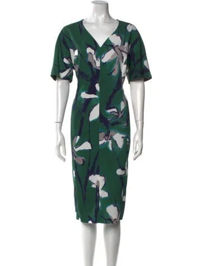 Pre-owned Marina Rinaldi Printed Midi Length Dress In Green