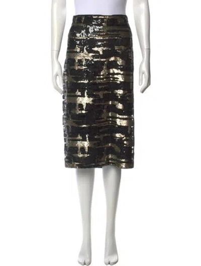 Pre-owned Marina Rinaldi Printed Midi Length Skirt W/ Tags In Black