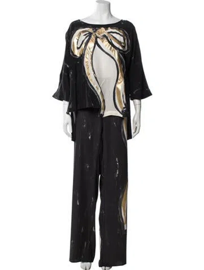 Pre-owned Marina Rinaldi Printed Pant Set W/ Tags In Black