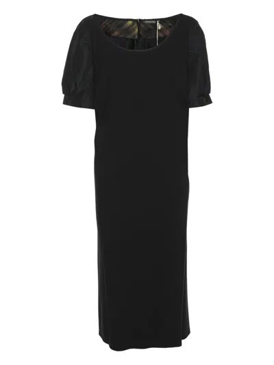 Pre-owned Marina Rinaldi Puff-sleeved Jersey Dress In Black