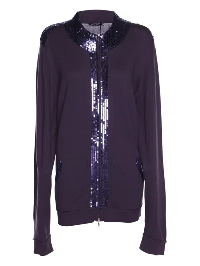 Pre-owned Marina Rinaldi Sequins-embellished Cardigan In Purple