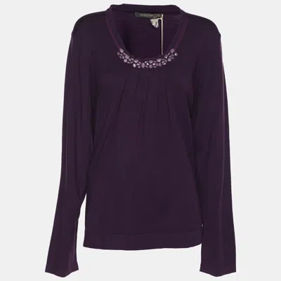 Pre-owned Marina Rinaldi Purple Stretch Knit Crystal Embellished Sweater L