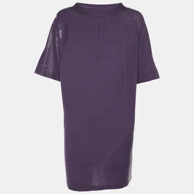 Pre-owned Marina Rinaldi Purple Stretch Knit Sequin Neck Tie Tops L