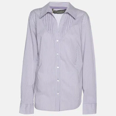 Marina Rinaldi Purple Stripe Cotton Blend Long Sleeve Shirt In Blue