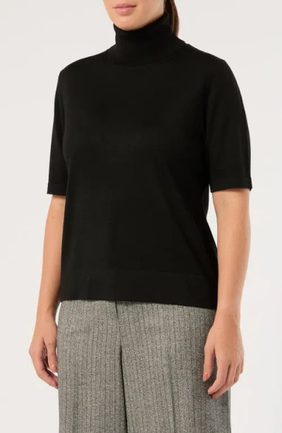 Marina Rinaldi Radice Virgin Wool Short Sleeve Turtleneck Sweater In Black