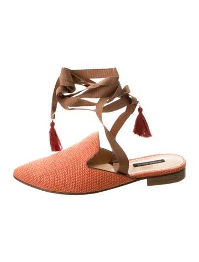 Pre-owned Marina Rinaldi Raffia Mules In Brown