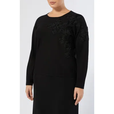 Marina Rinaldi Ravello Floral Embroidered Sweater In Black
