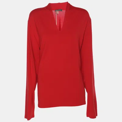 Pre-owned Marina Rinaldi Red Jersey V Neck Top L