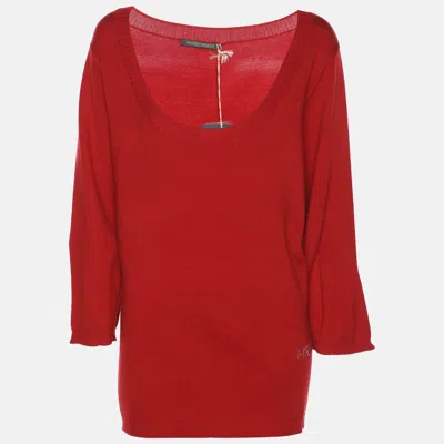 Pre-owned Marina Rinaldi Red Stretch Knit Sweater L