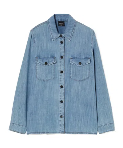 Marina Rinaldi Rhinestone Denim Shirt In Blue