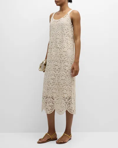 Marina Rinaldi Riber Scalloped Embroidered Midi Dress In Sand