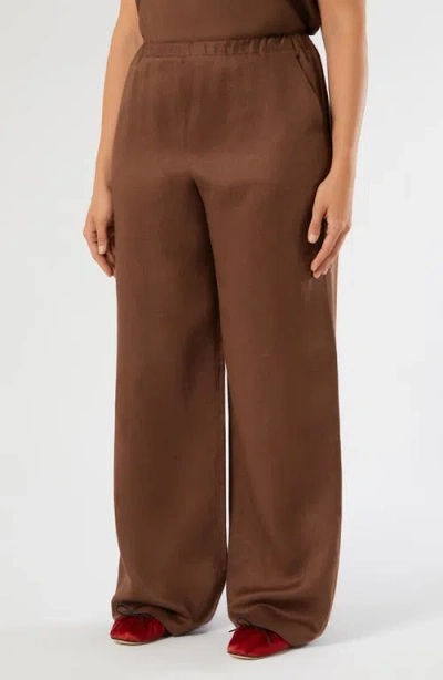 Marina Rinaldi Rocco Linen Pull-on Wide Leg Pants In Brown