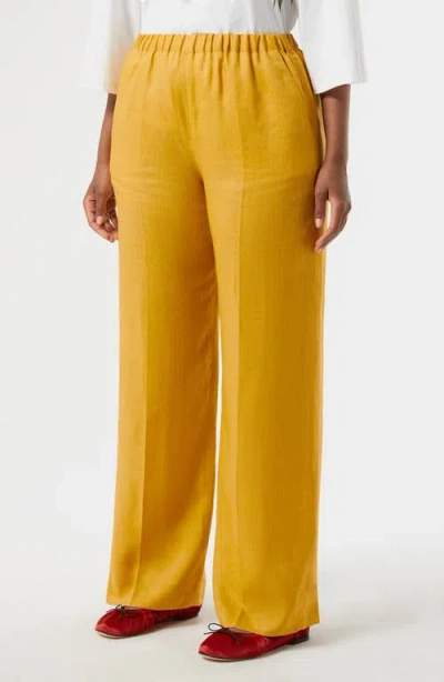 Marina Rinaldi Rocco Straight Leg Linen Pants In Yellow