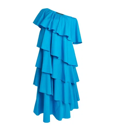 Marina Rinaldi Ruffled One-shoulder Maxi Dress In Blue