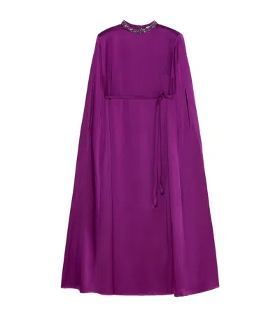 Marina Rinaldi Satin Embellished Maxi Cape Dress In Purple