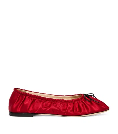 Marina Rinaldi Satin Gathered Ballet Flats In Red