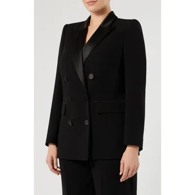 Marina Rinaldi Satin Lapel Double Breasted Tuxedo Jacket In Black