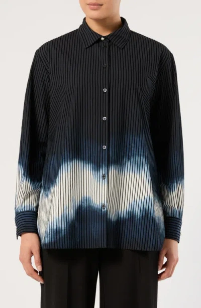 Marina Rinaldi Scacio Long Sleeve Cotton Shirt In Black