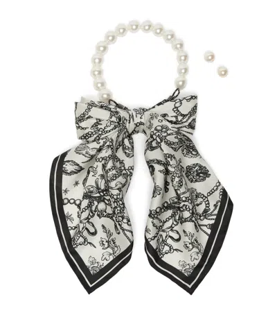 Marina Rinaldi Scarf Necklace And Clip-on Earrings Set In White
