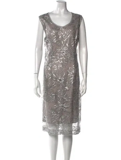 Pre-owned Marina Rinaldi Scoop Neck Midi Length Dress In Gray