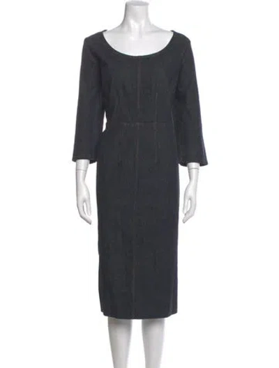 Pre-owned Marina Rinaldi Scoop Neck Midi Length Dress In Gray