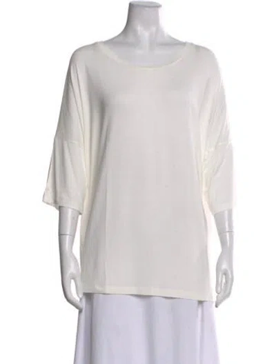Pre-owned Marina Rinaldi Scoop Neck Three-quarter Sleeve Top In White