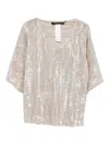 Marina Rinaldi Sequin-embellished V-neck Blouse In Neutral