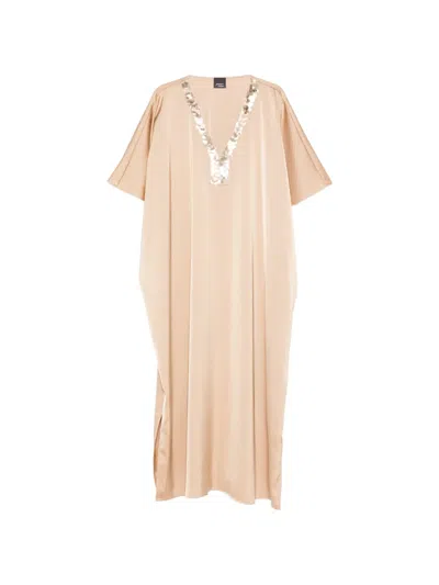 Marina Rinaldi Sequin V-neck Dress In Neutral