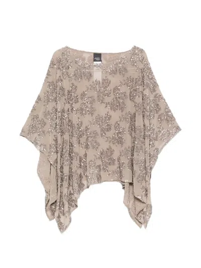 Marina Rinaldi Sequin-embellished Floral-pattern Blouse In Neutral