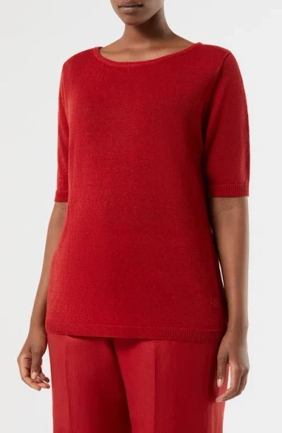 Marina Rinaldi Short Sleeve Linen Blend Sweater In Red