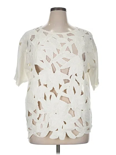 Pre-owned Marina Rinaldi Short Sleeve Top Ivory Keyhole Neckline Tops