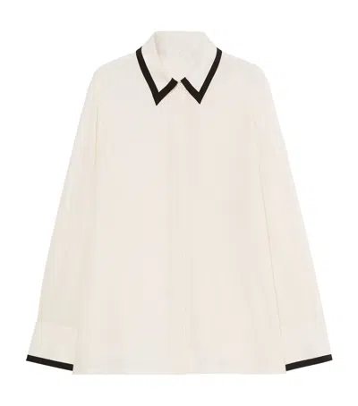 Marina Rinaldi Silk Contrast-trim Shirt In Neutral